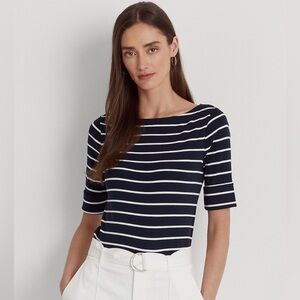 Lauren Ralph Lauren Navy and White Striped Tee